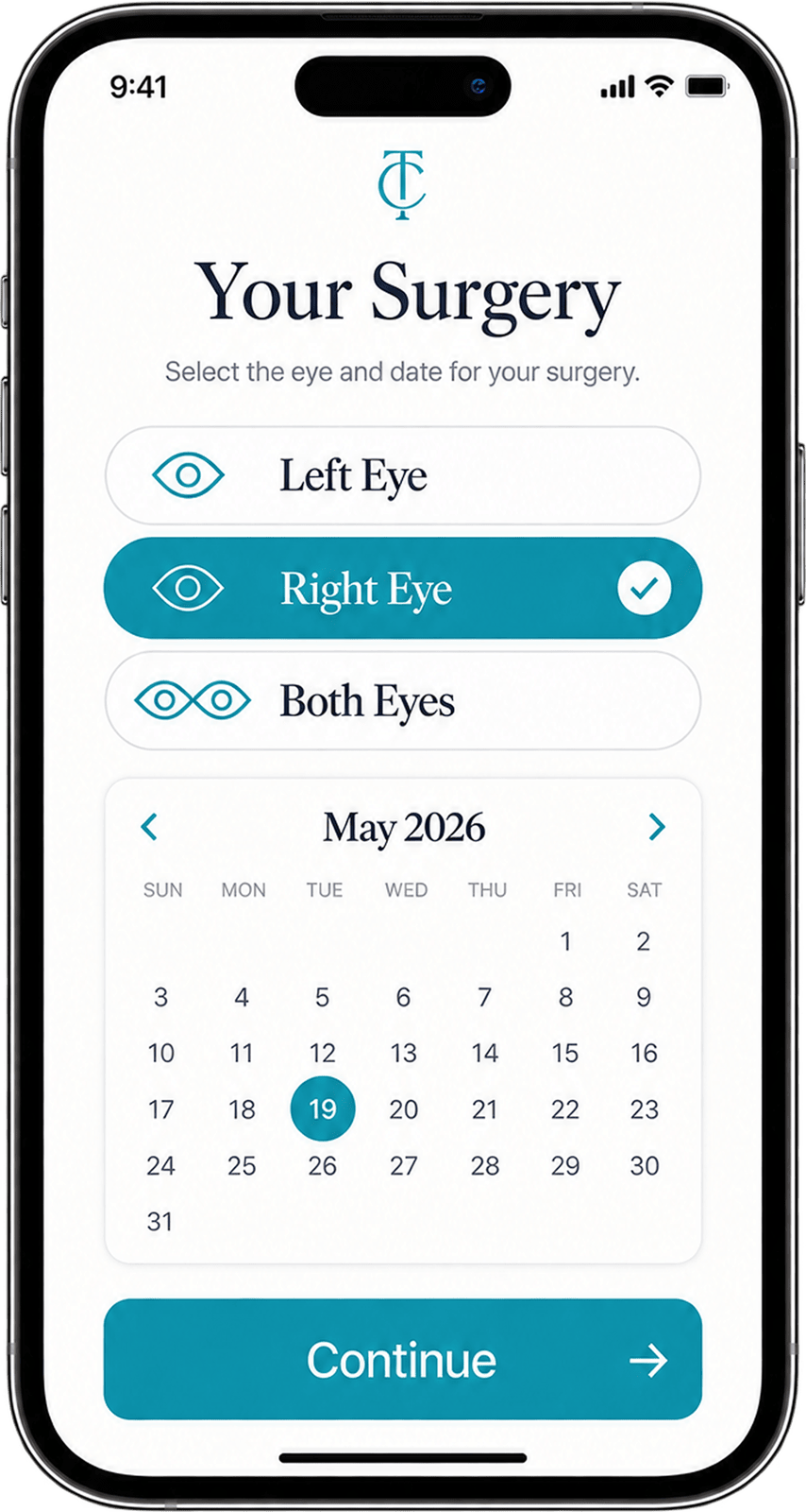 Set up your cataract surgery date in the app