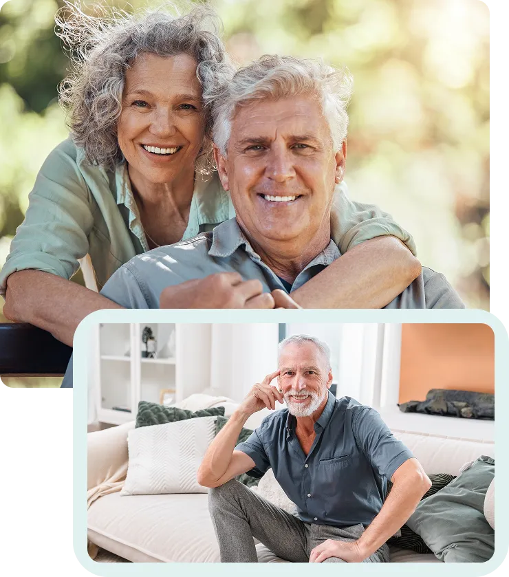 Outdoor couple embrace, thoughtful indoor man – toric lenses for astigmatism-free clarity.