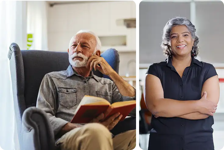 Older couple smiling together.